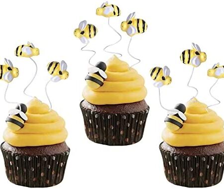 ZHUOWEISM 30 PCS Bumble Bee Cupcake Toppers Resin Little Figurine Bee Cupcake Picks Oh Babee Cake Decorations for Bee Theme Baby Shower Kids Boys Girls Birthday Party Decoration Supplies
