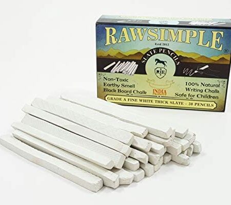 Rawsimple Brand White Slate Pencils Grade A FINE Thick - Natural Lime Stone Chalk Pencils for Chalkboard, Fabric Metal to Write, Sketch, Draw and Edible (Pack of 30)